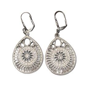 Silvertone Teardrop Dangle Leverback Earrings
